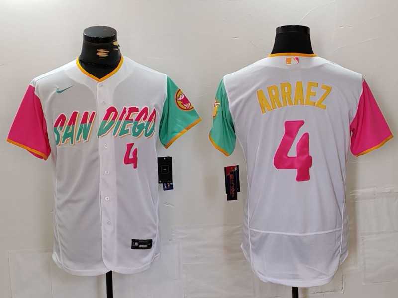 Mens San Diego Padres #4 Luis Arraez Number White 2023 City Connect Flex Base Stitched Jersey->san diego padres->MLB Jersey